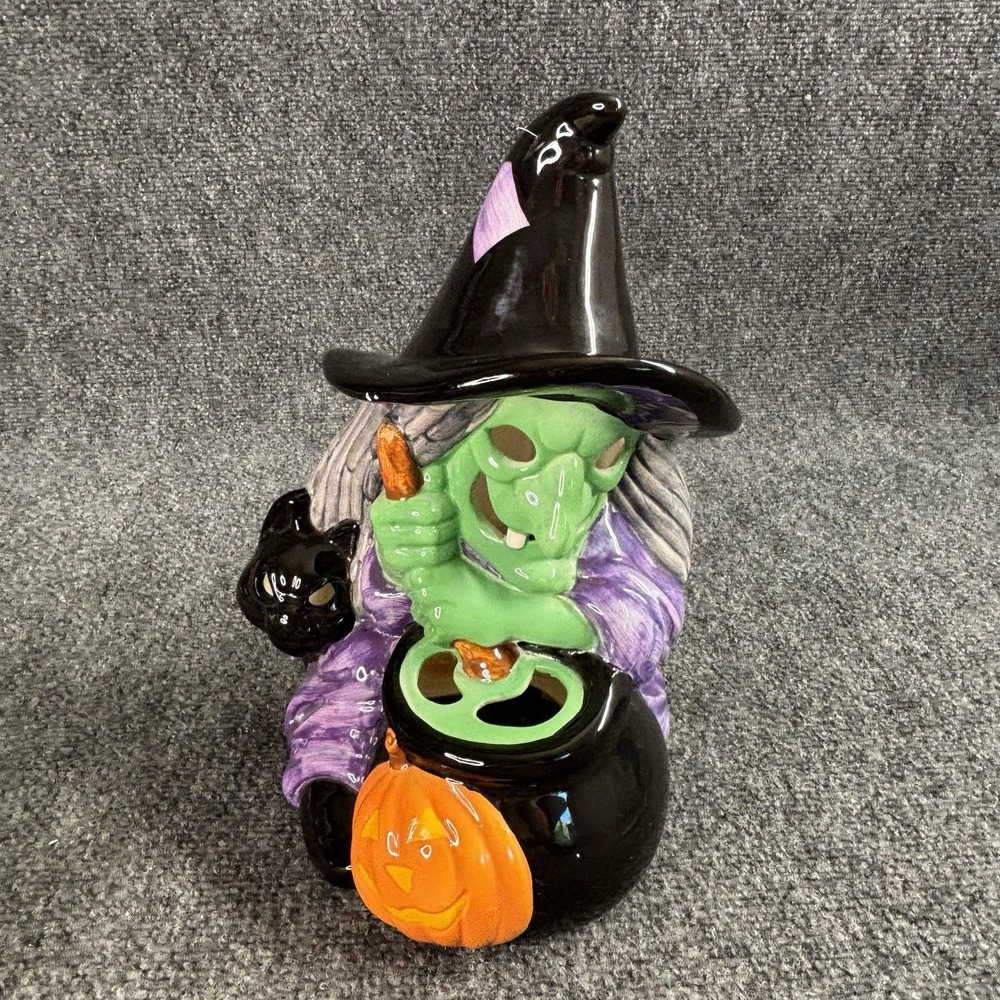 Vintage Heartline 1980s Halloween Witch Cauldron Ceramic Decoration Tea Light
